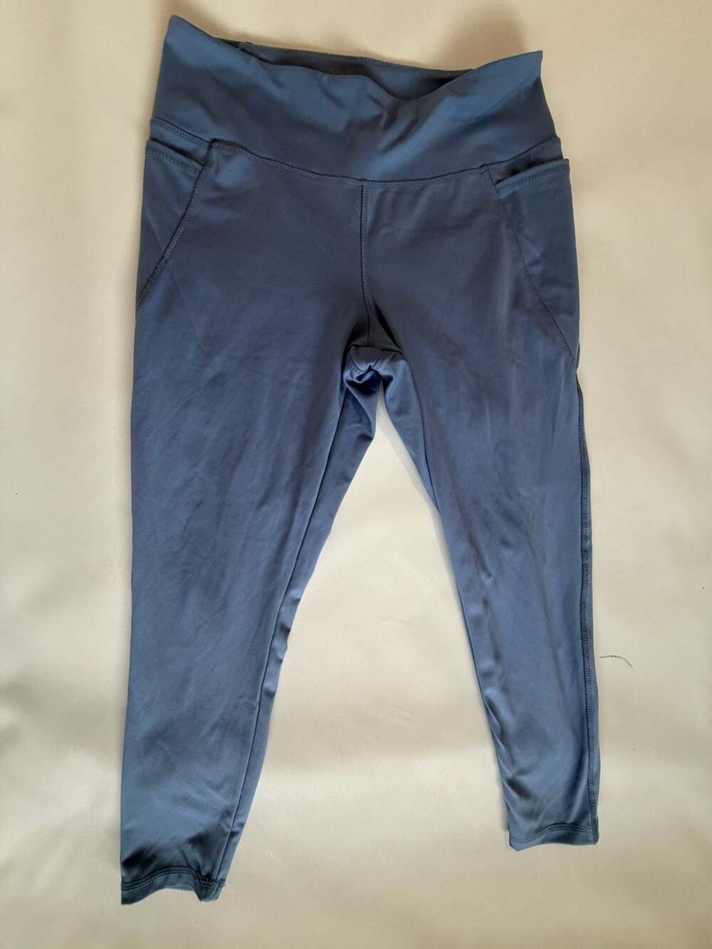 DANSKIN Hugh Waist Leggings XL Blue Gray Cropped Pockets Athleisure Gym